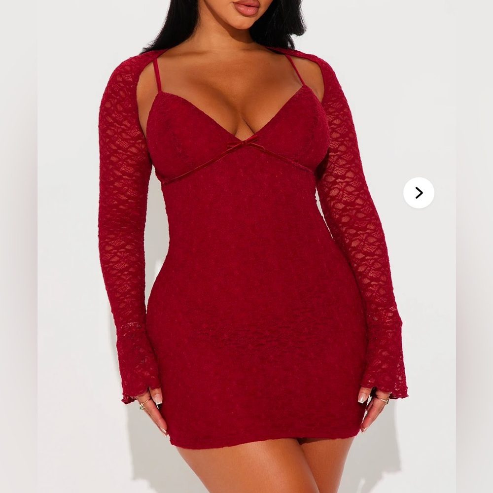 Red Lace Bodycon Dress with Long Sleeves